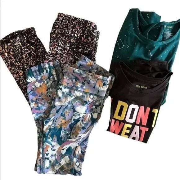tek gear Other - TEK GEAR 2 Legging 2 Shirt Lot Girl 6 7 Black Blue Stretch Athleisure